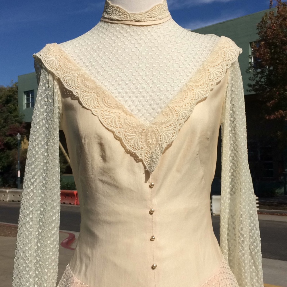 Vintage 1970’s Peaches & Cream Wedding Gown XS - Picture 4 of 16